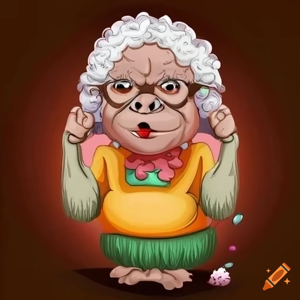 cartoon of gorilla dressed like grandmother