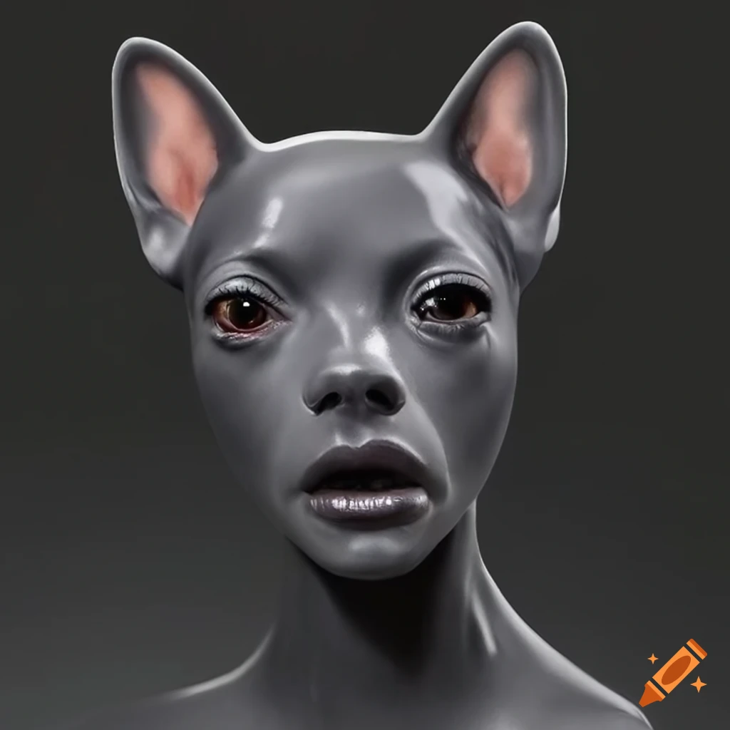 Dark grey latex kendall jenner face toy-terrier head on Craiyon