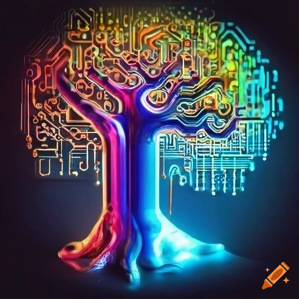 Tree in tube art or pipe art style or electronic circuit board art on Craiyon