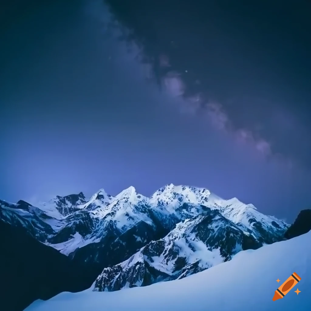 Snowpeak mountains at night time. with snow on mountain. make use of ...