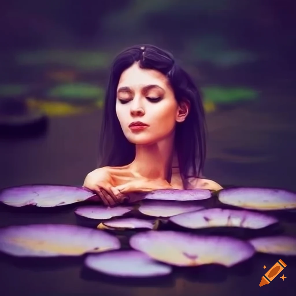 A Serene Woman Resting On A Lily Pad In A Pond On Craiyon a-serene-woman-resting-on-a-lily-pad-in-a-pond-on-craiyon