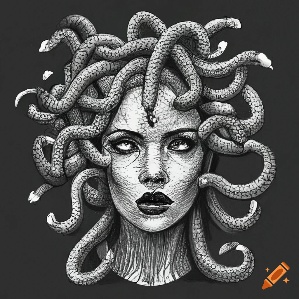 Illustration of a medusa with snakes on Craiyon