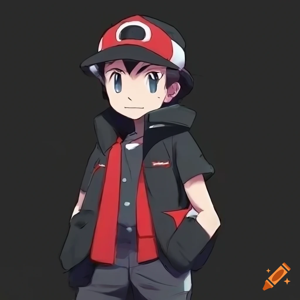 A POKéMON Trainer with a red jacket on a black T-shi