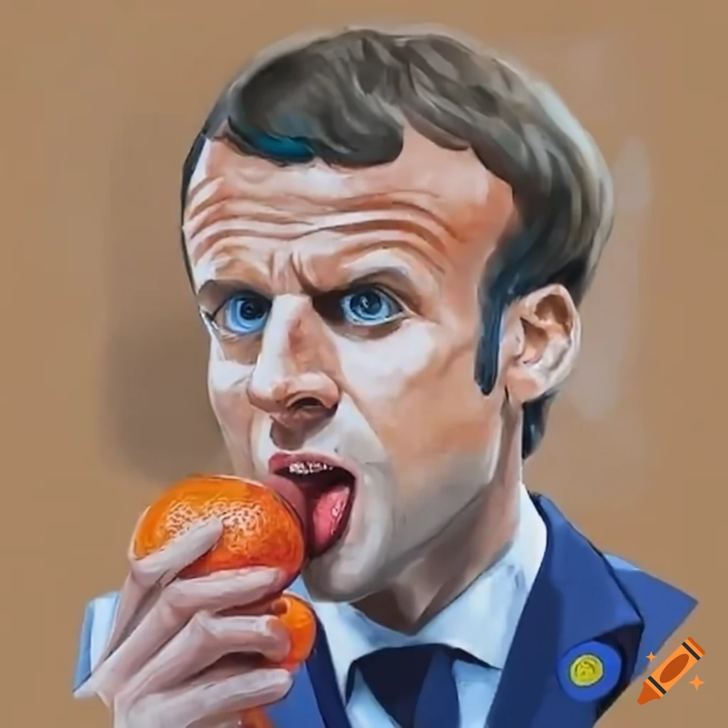Emmanuel macron eating a clementine