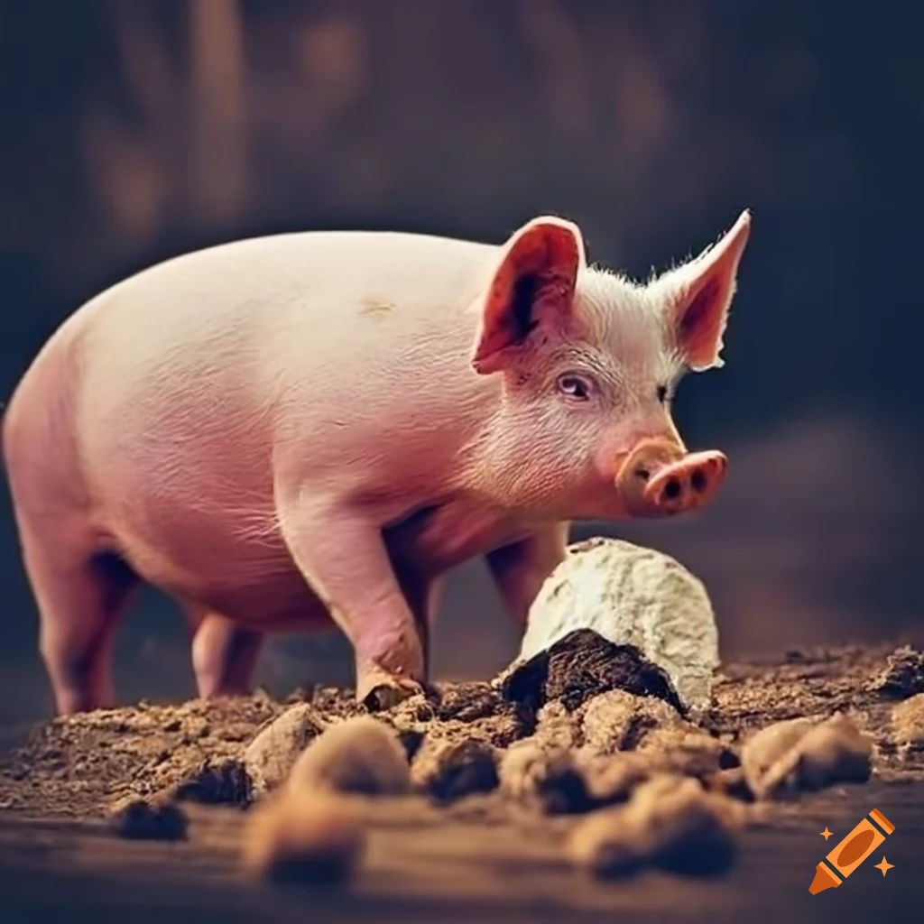 Photo of a prize pig digging for bright white truffles on Craiyon