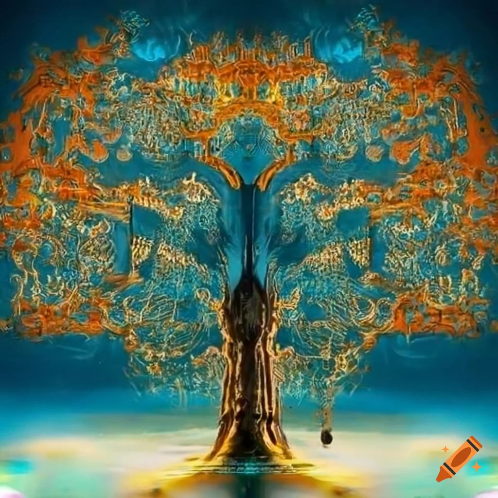 Tree in tube art or pipe art style or electronic circuit board art