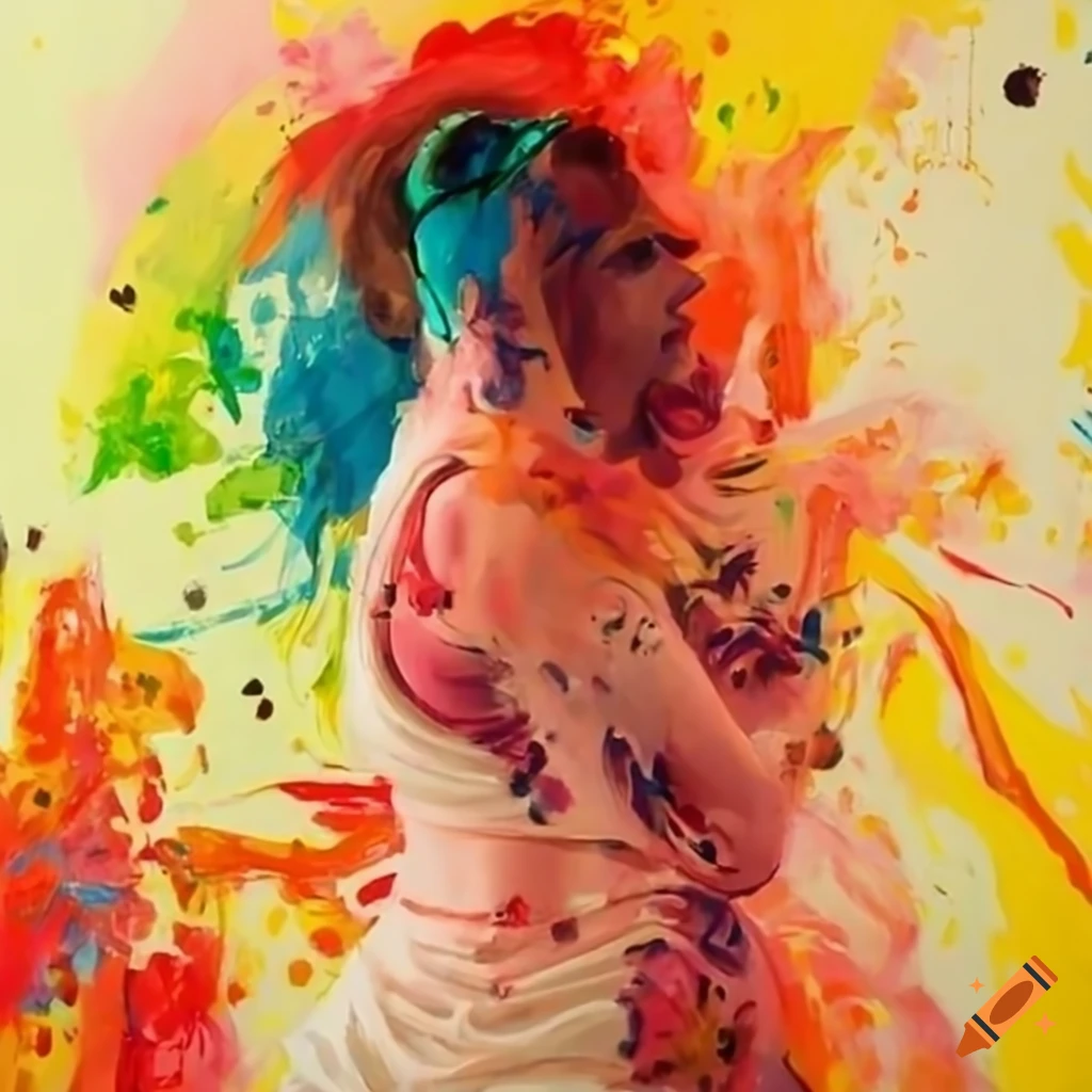 A mother doing action painting on Craiyon