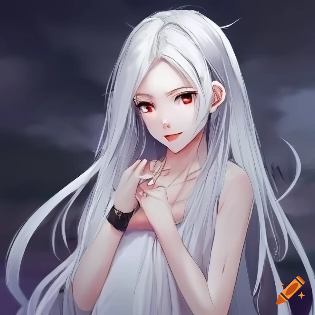 Masterpiece 2d Lovely Anime Girl White Hair Dark Eyes Beautiful Face Full Body 