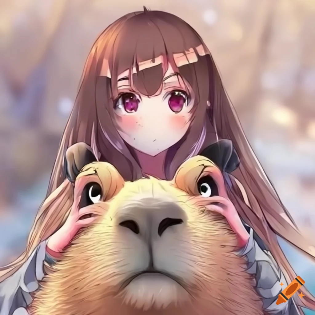 Anime-style Capybara Just Sitting There with Hat and Scarf
