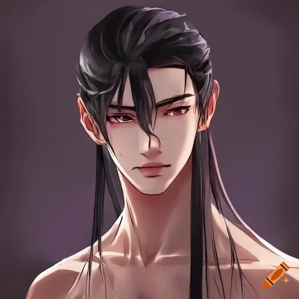 Semirealistic manhwa anime boy with long hair chinese