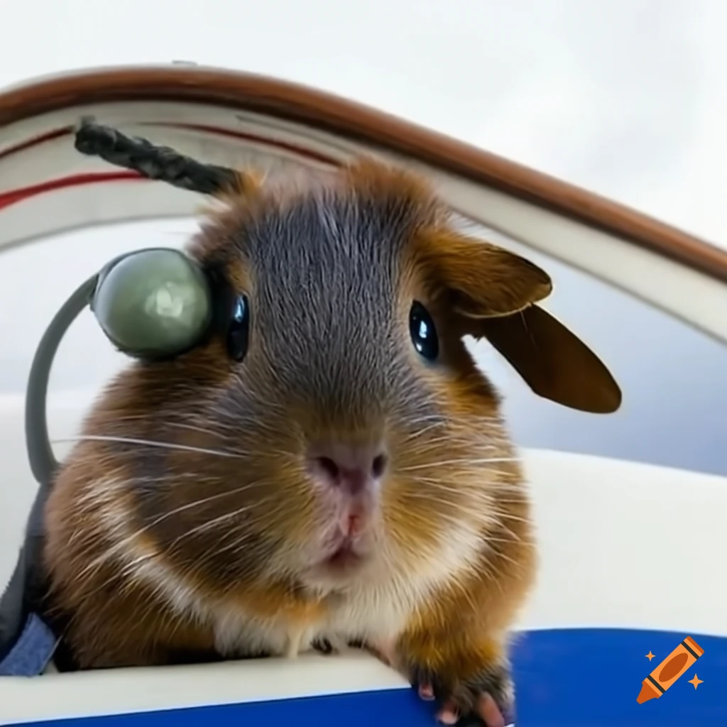 A determined guinea pig piloting a plane with a helmet