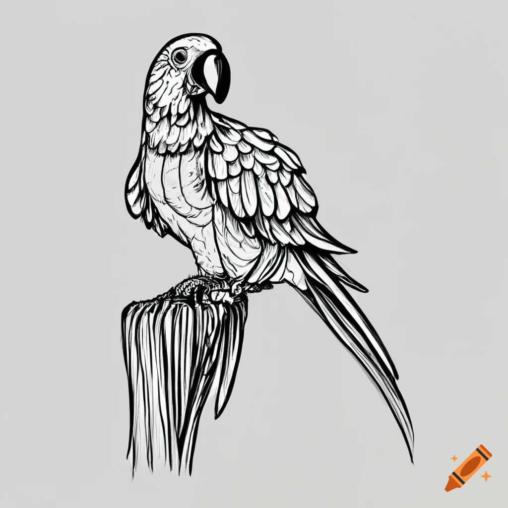 A parrot. Tropical birds. Outline doodle realistic draw illustration. Stock  Vector | Adobe Stock