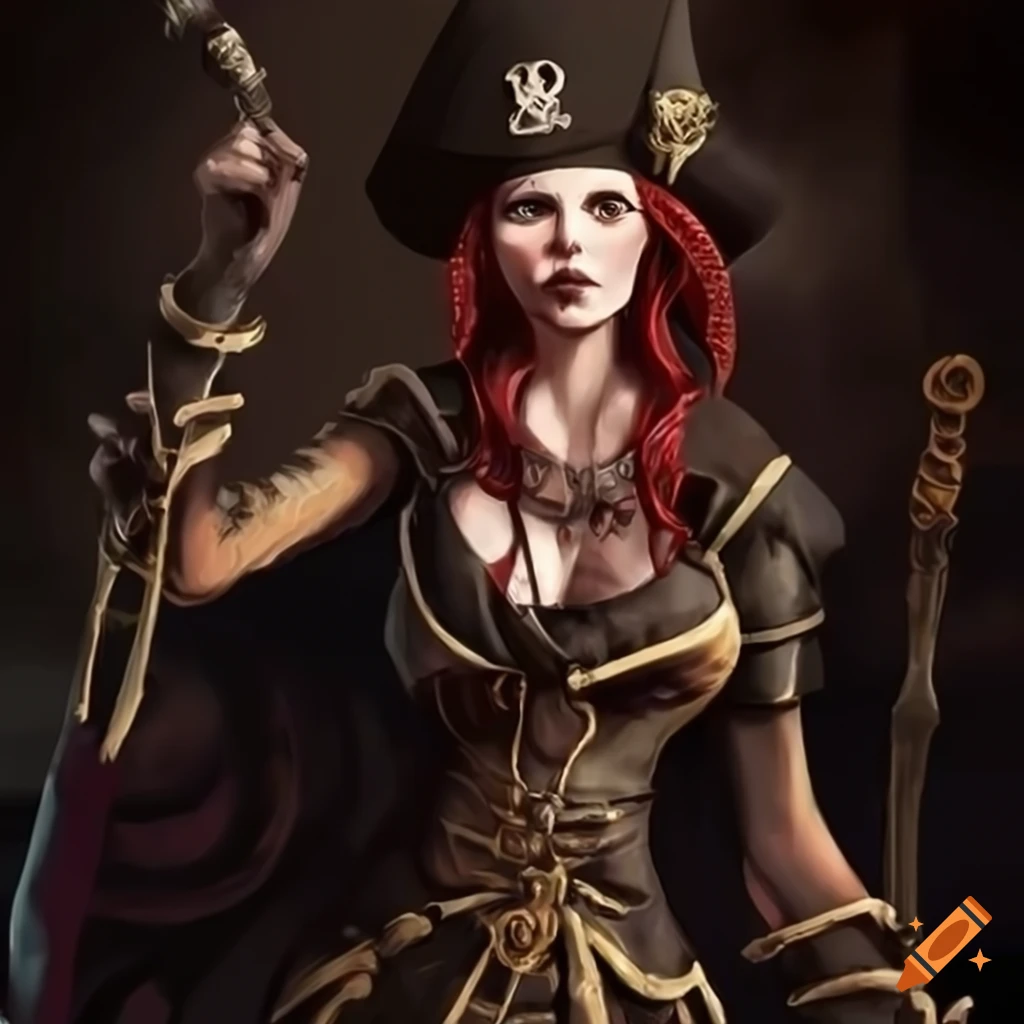 Woman captain pirate necromancer on Craiyon