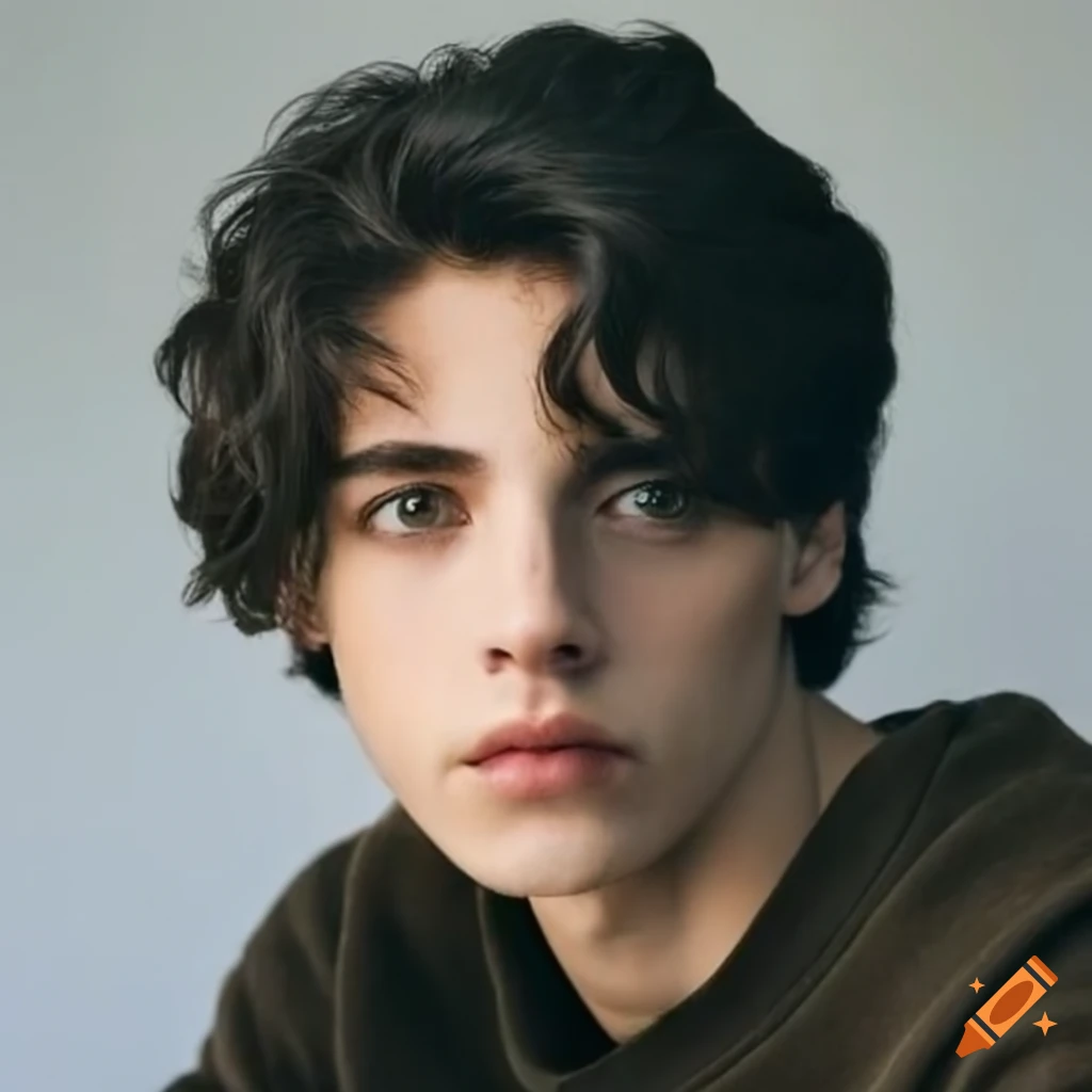  young Man With Shoulder Length Wavy Black Hair And Hazel Green Eyes 