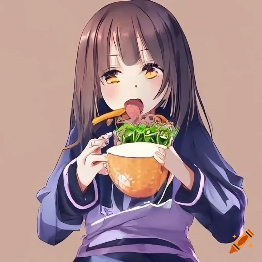 Anime Girl Eating Ramen Kawaii Chibi · Creative Fabrica