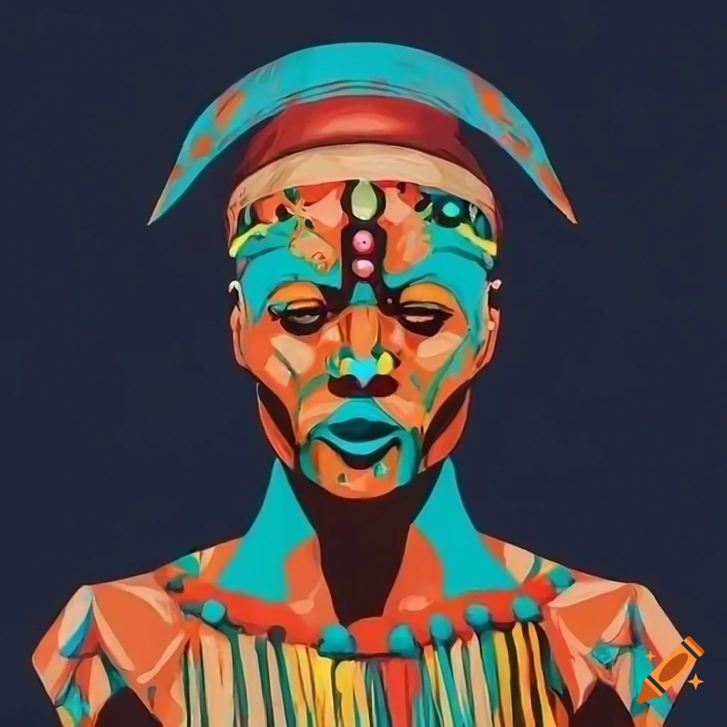 An african warrior with traditional war paint, in abstract traditional ...
