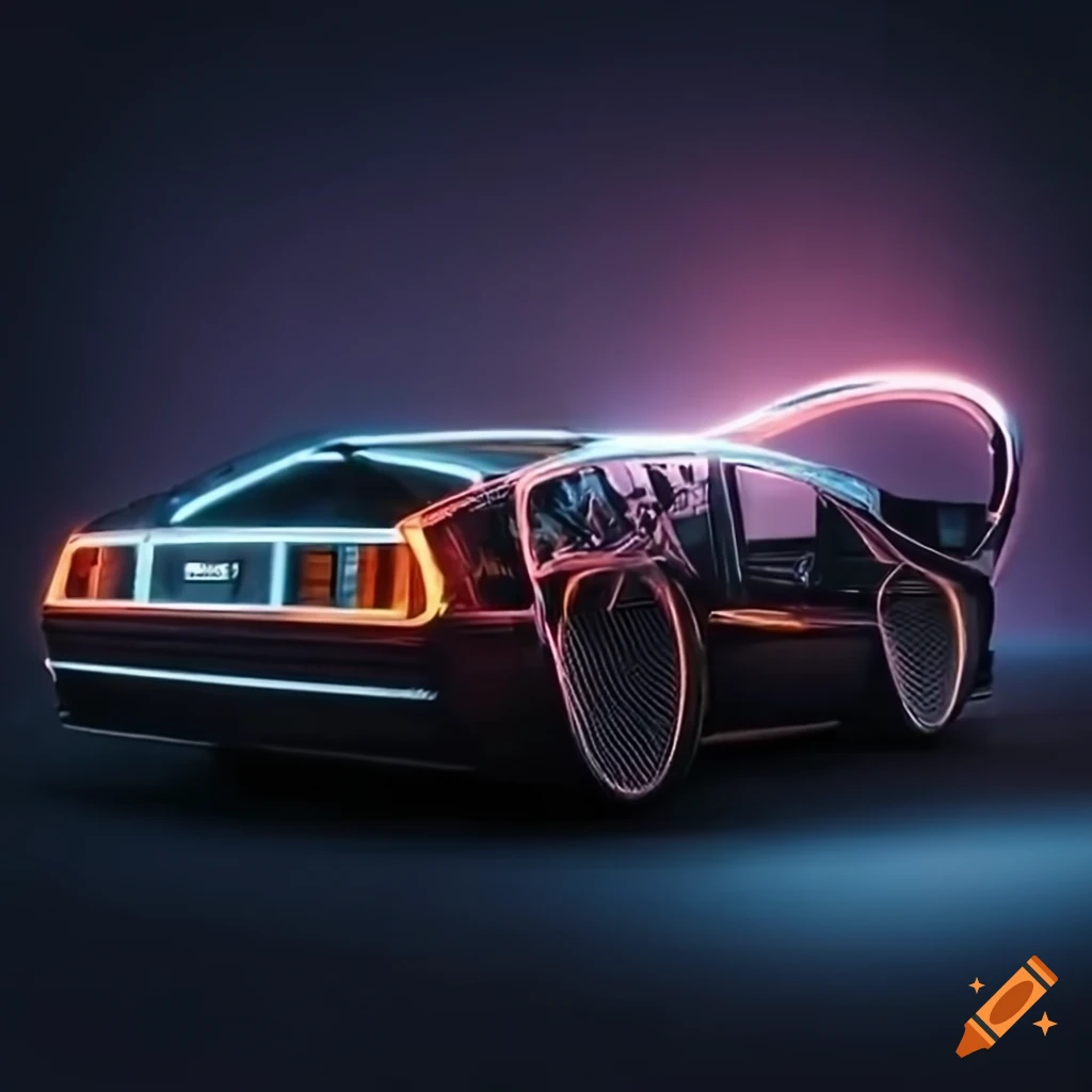 Retrofuturistic car delorean in very high definition and high solution and details