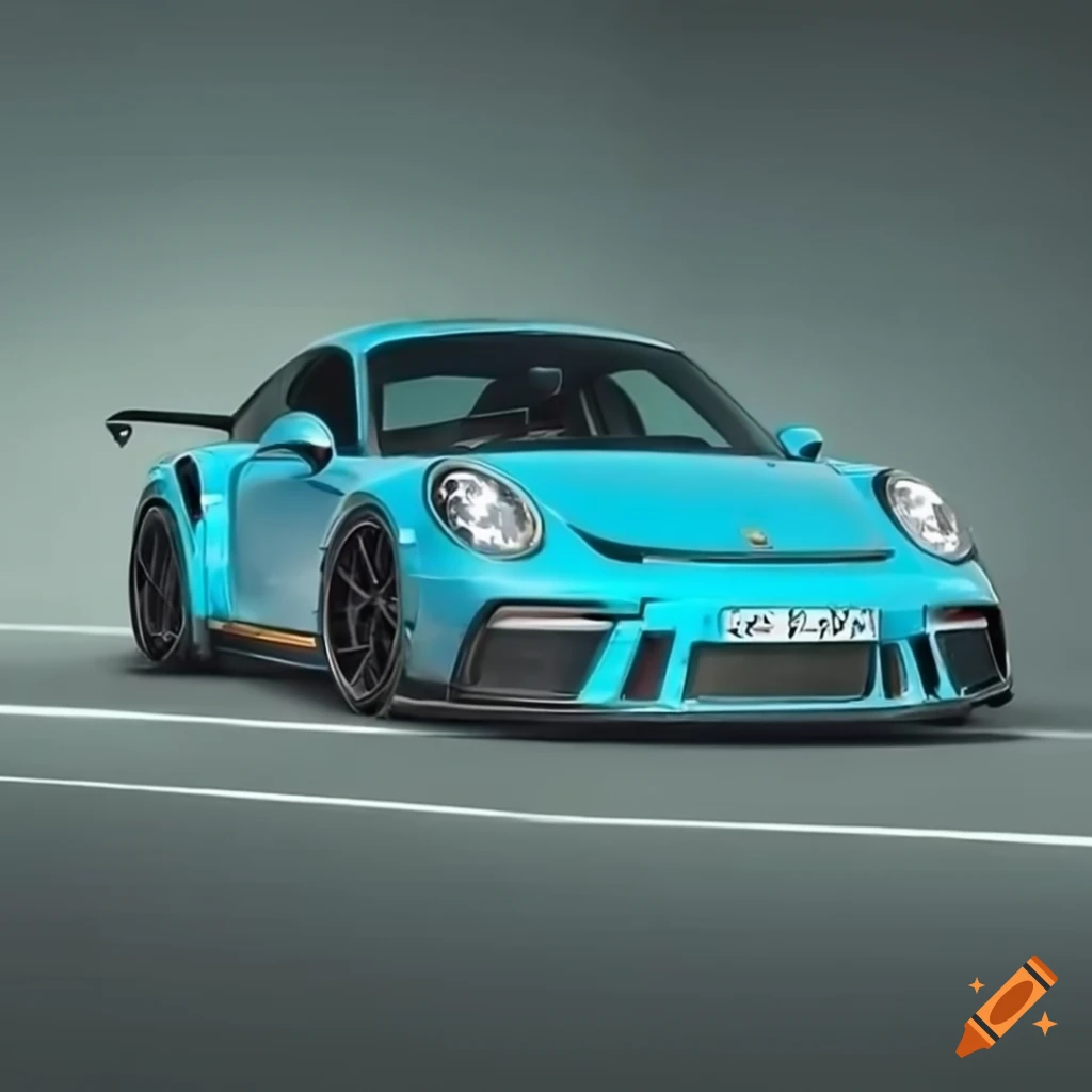 Cyan porsche 911 gt3 rs with fancy modifications and black matte wheels ...