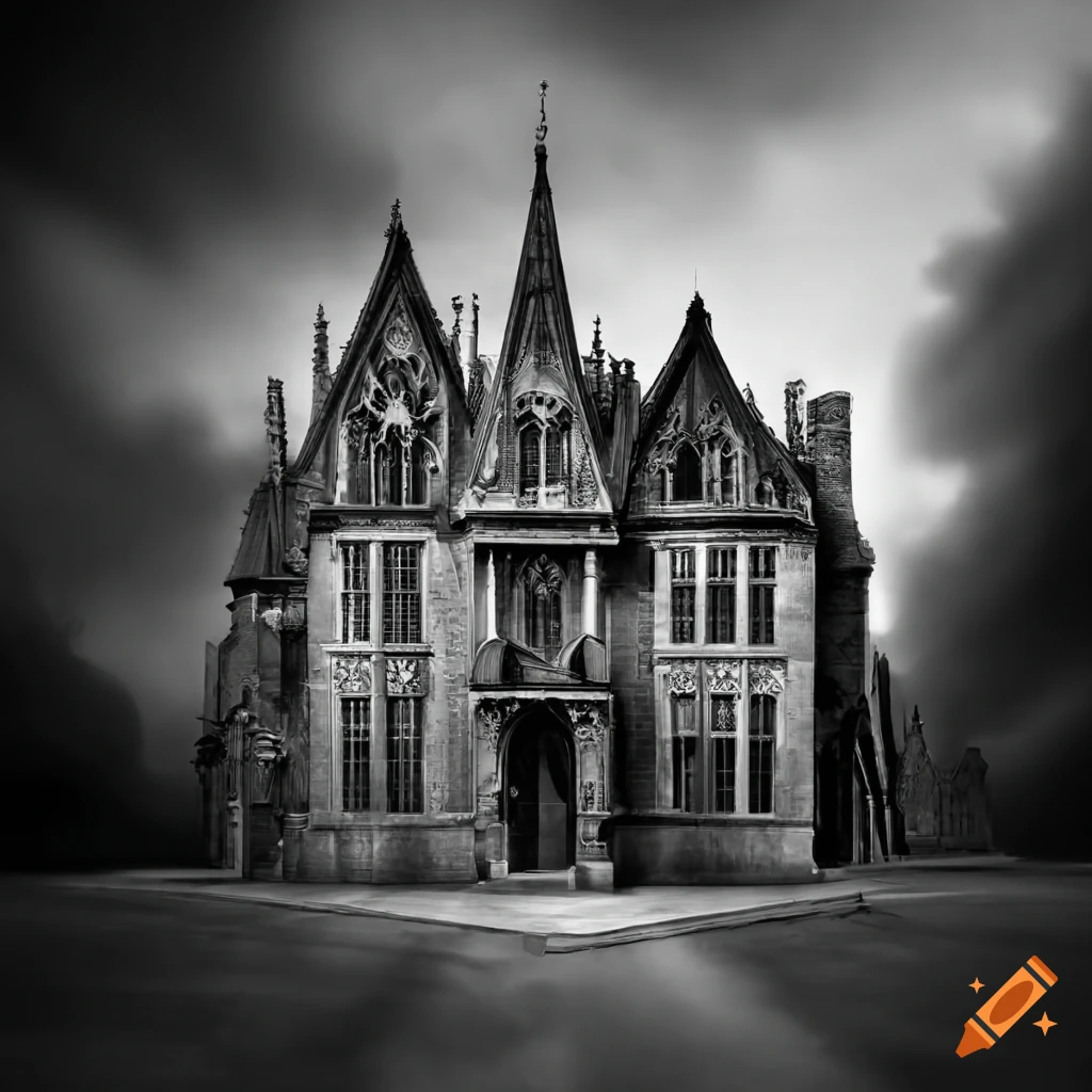 Gothic mansion black and white on Craiyon