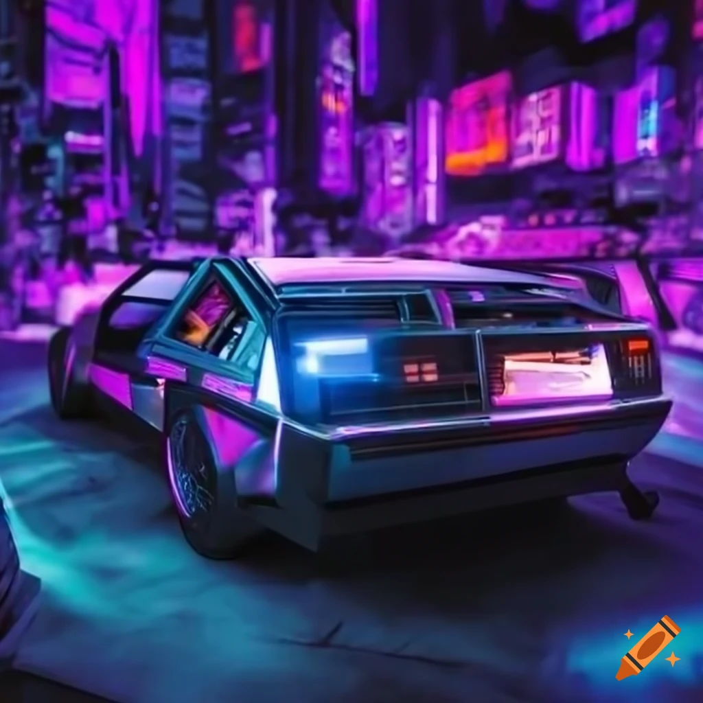 Sleek futuristic delorean dmc12 car cyberpunk style on Craiyon