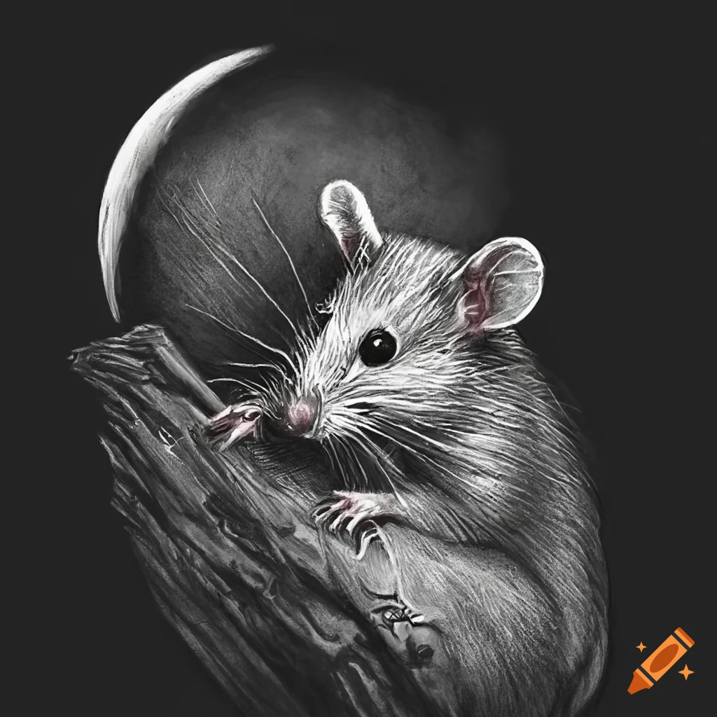 Widescreen realism art drawing of rats staring at the moon on Craiyon