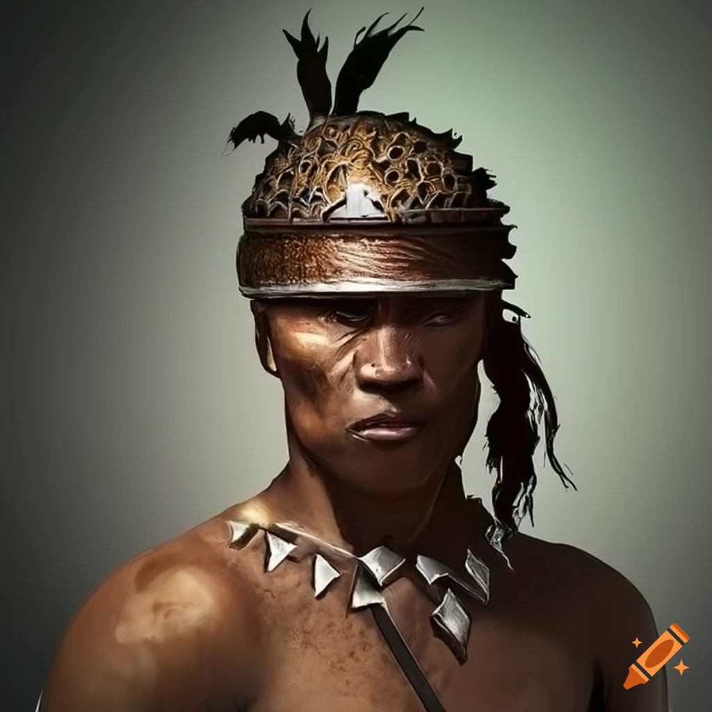Khoisan warrior in plate armor inspired by khoisan artistic design