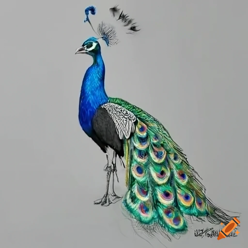 Realistic Blend Sketch Peacock Graphic · Creative Fabrica