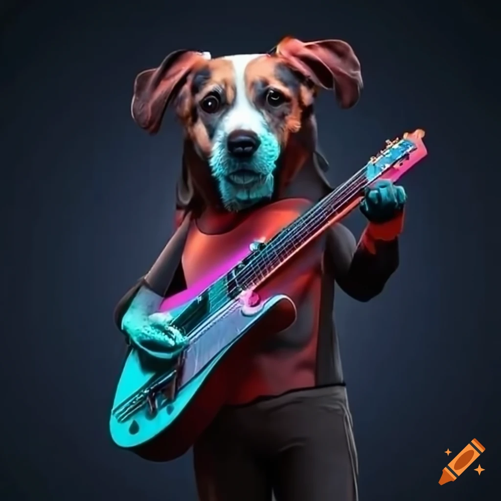 Dog playing electric guitar on Craiyon