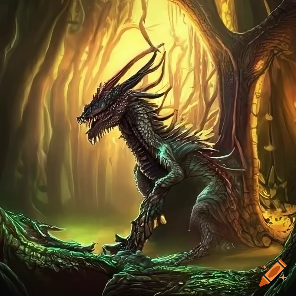 Fantasy, detailed, dragon in a fantasy forest on Craiyon