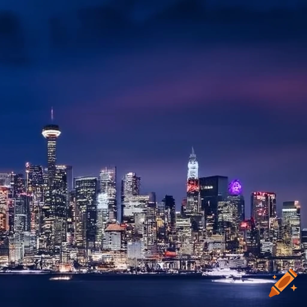 A mesmerizing cityscape combining the essence of seattle and tokyo