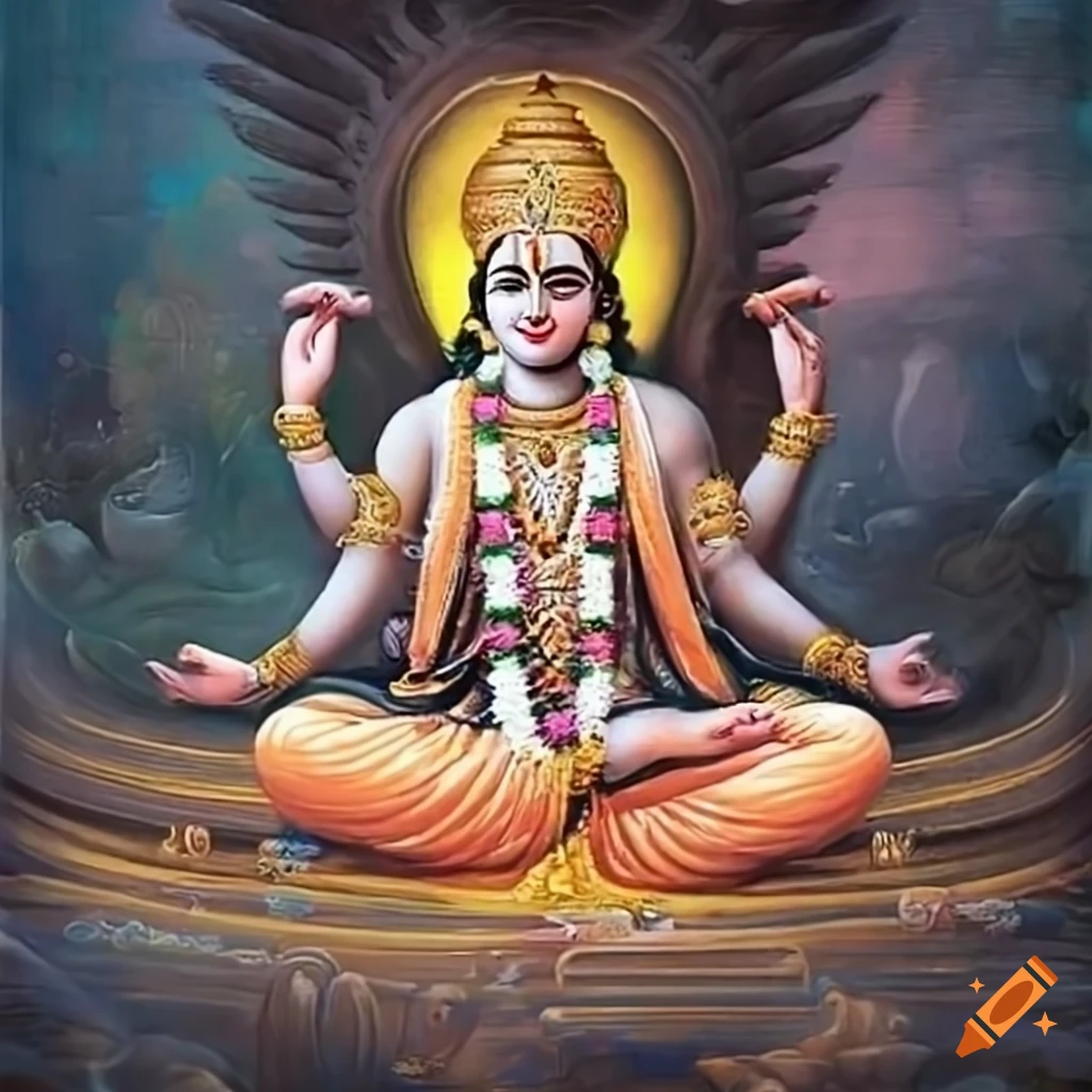 Picture of lord vishnu meditating in vaikuntha on Craiyon