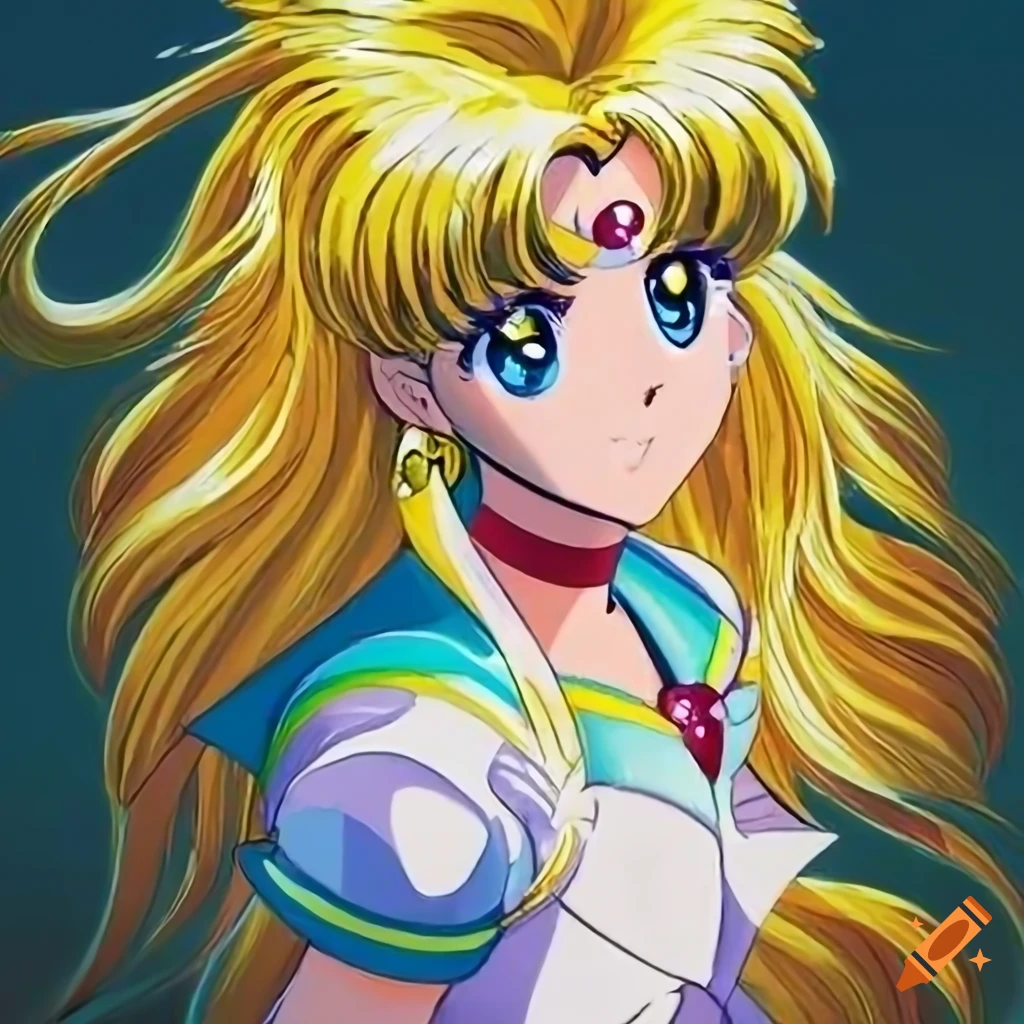 Sailor moon with ssj hair, 90s artwork, high definition
