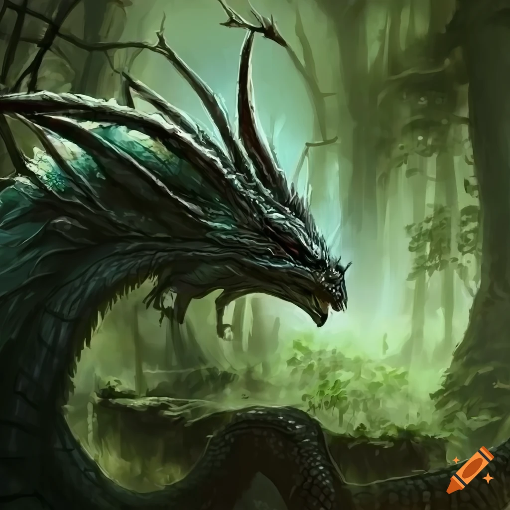 Fantasy, detailed, dragon in a fantasy forest on Craiyon