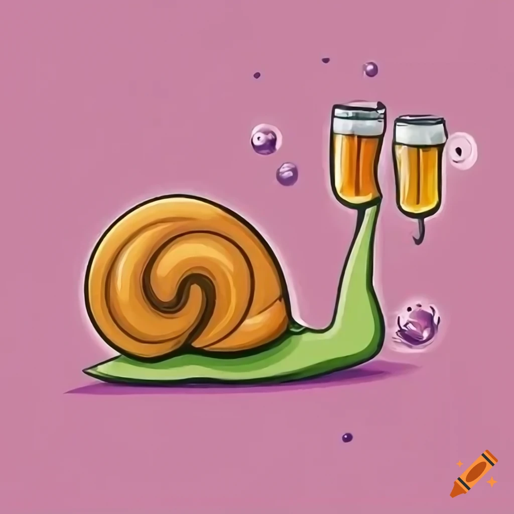 Cool snail drinking beer cartoon on Craiyon