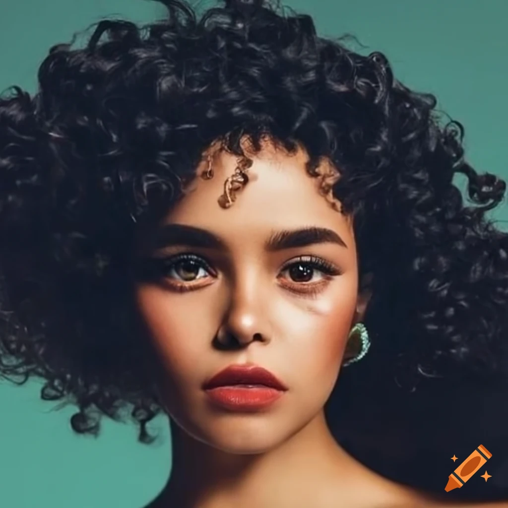 Conventionally attractive young mexican woman with black curly hair on ...