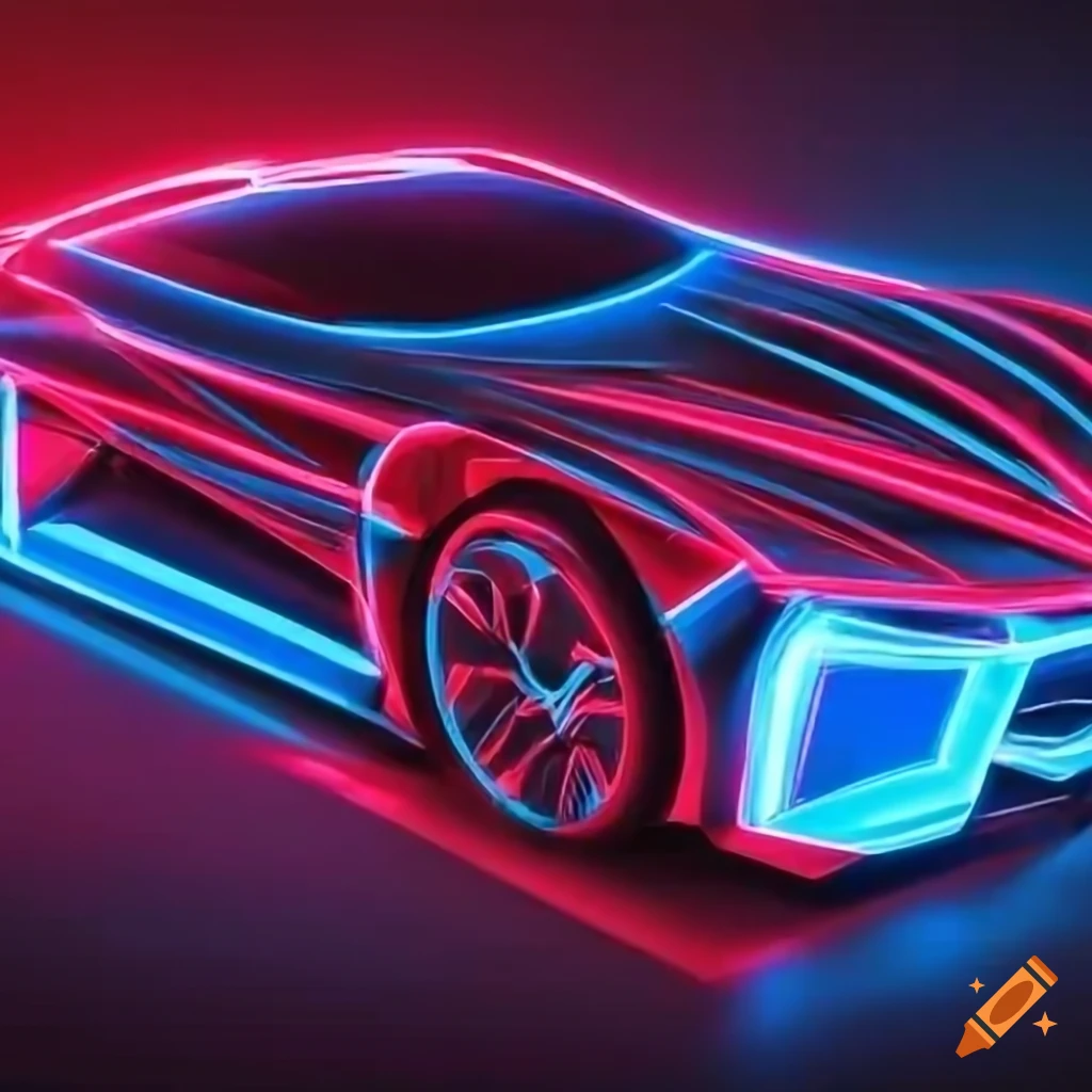 A cool cyber tech concept car with cool neon red and blue lines, ultra  realistic hd with a cool hyperspeed feel in the background on Craiyon