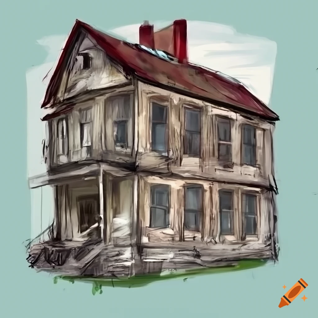 Premium Vector | Hand sketch on a beige background. old rustic wooden house  and tree near building.