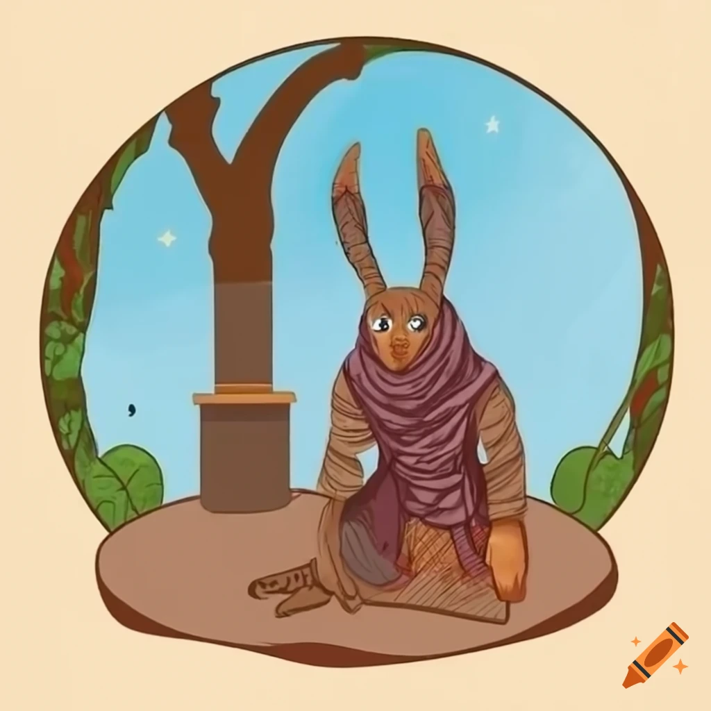 Rabbitfolk in traditional arab attire staring at the moon