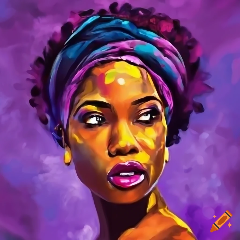 African woman color painting 4k purple background
