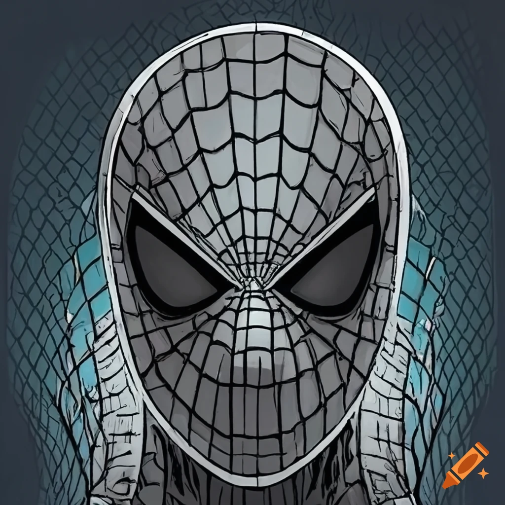 Gray spiderman face with blue parts made by dark horse comics on Craiyon