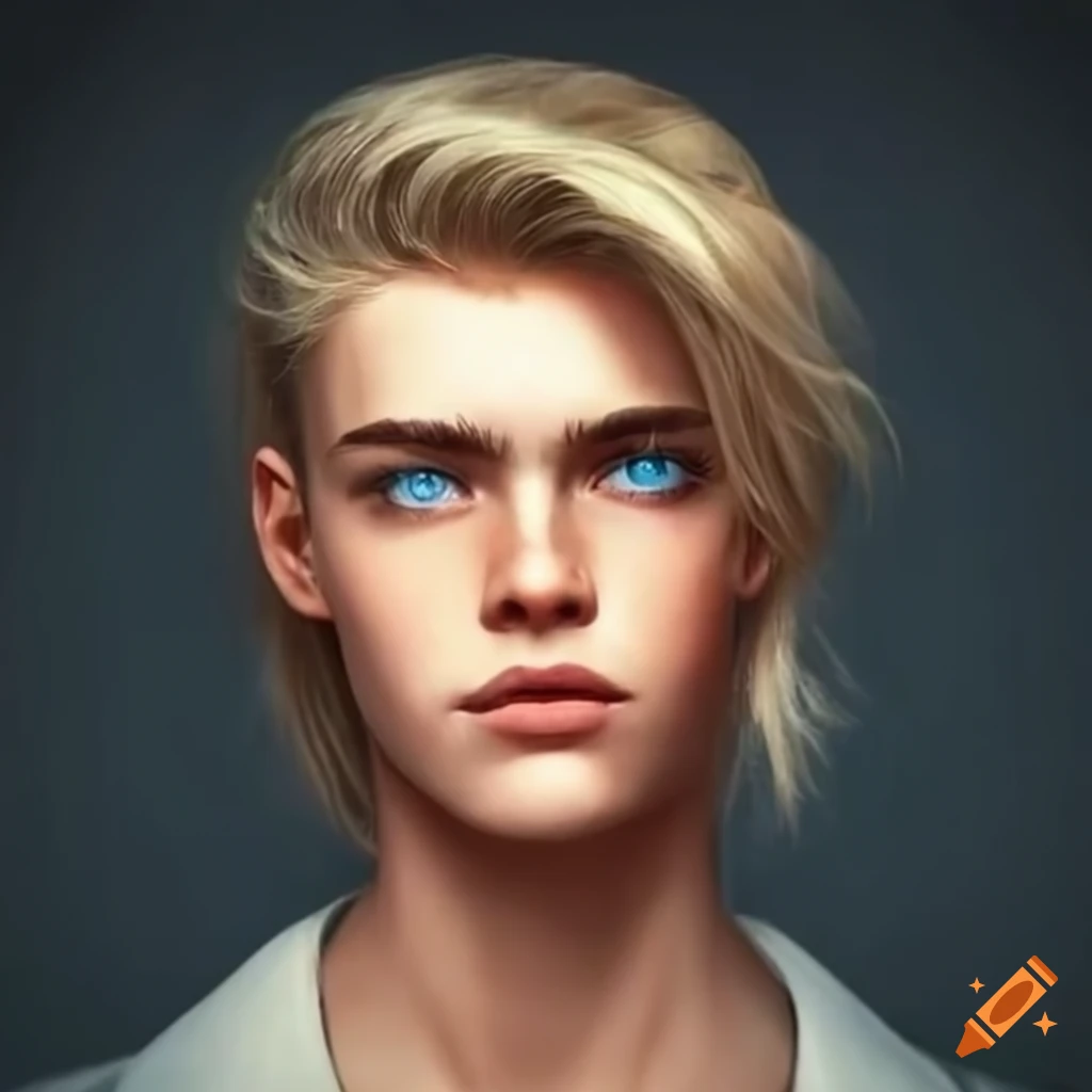 The guy is blond with blue eyes the hairstyle is an undercoat the hair