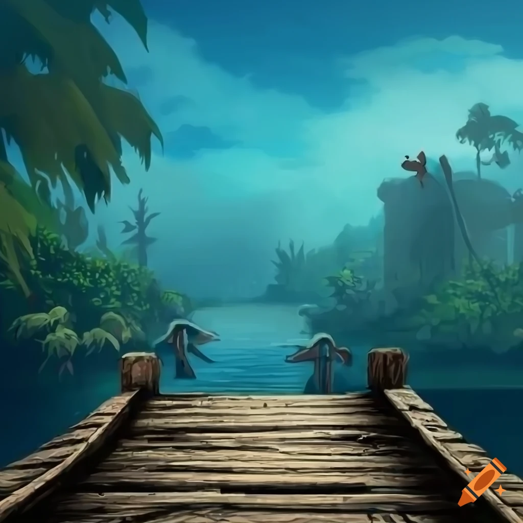 Ninja monkey blavk in a riverside wood village in the mist of an