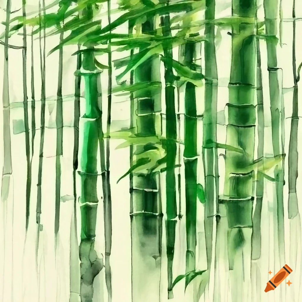 Bamboo grove drawn in ink painting
