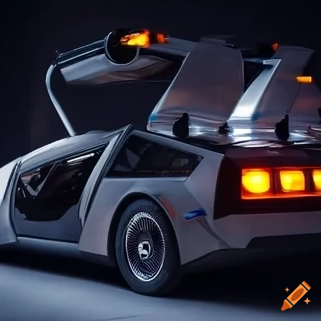 Retrofuturistic car delorean in very high definition and high solution and details