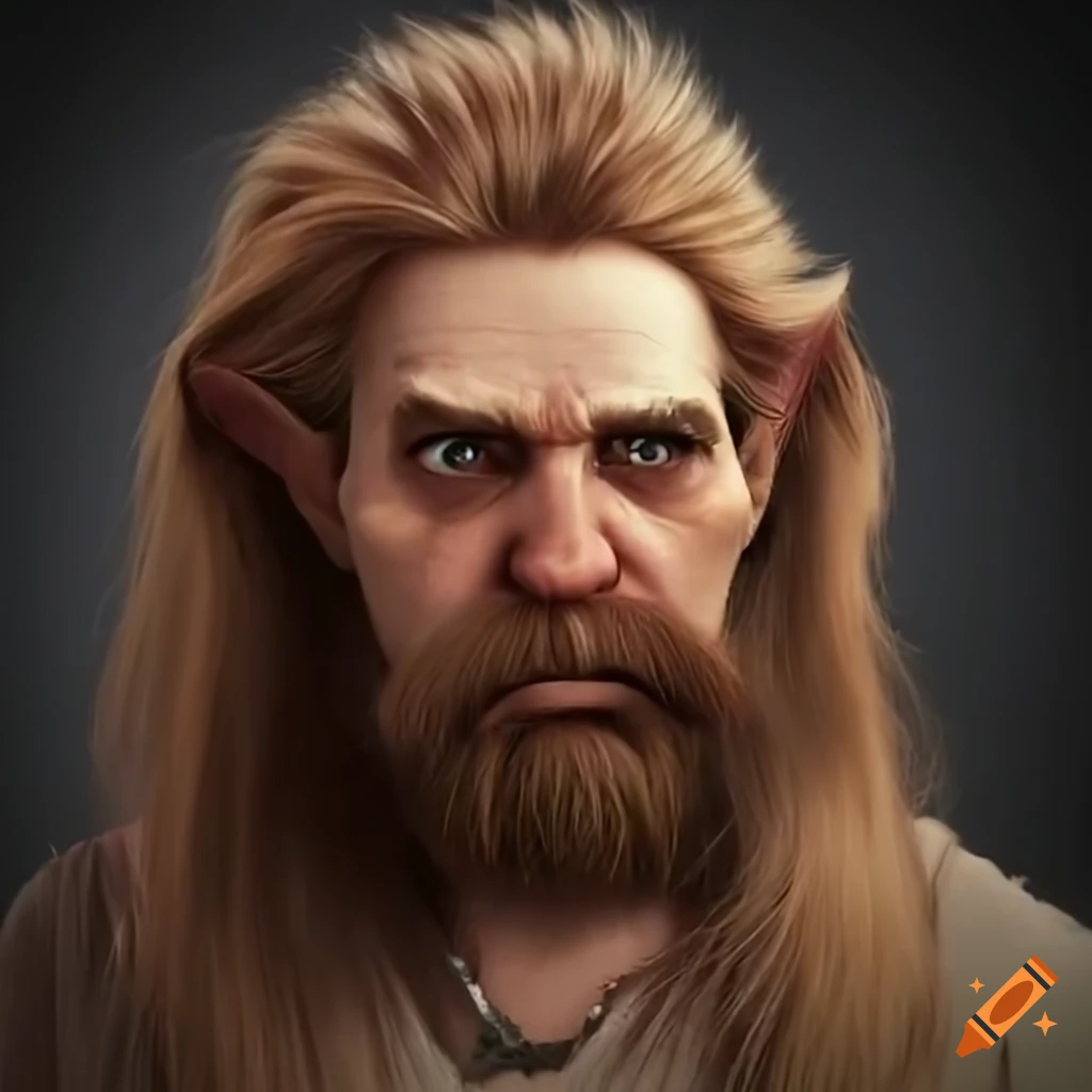 Realistic dwarf resembling sam elliot, long hair, drooping long ...
