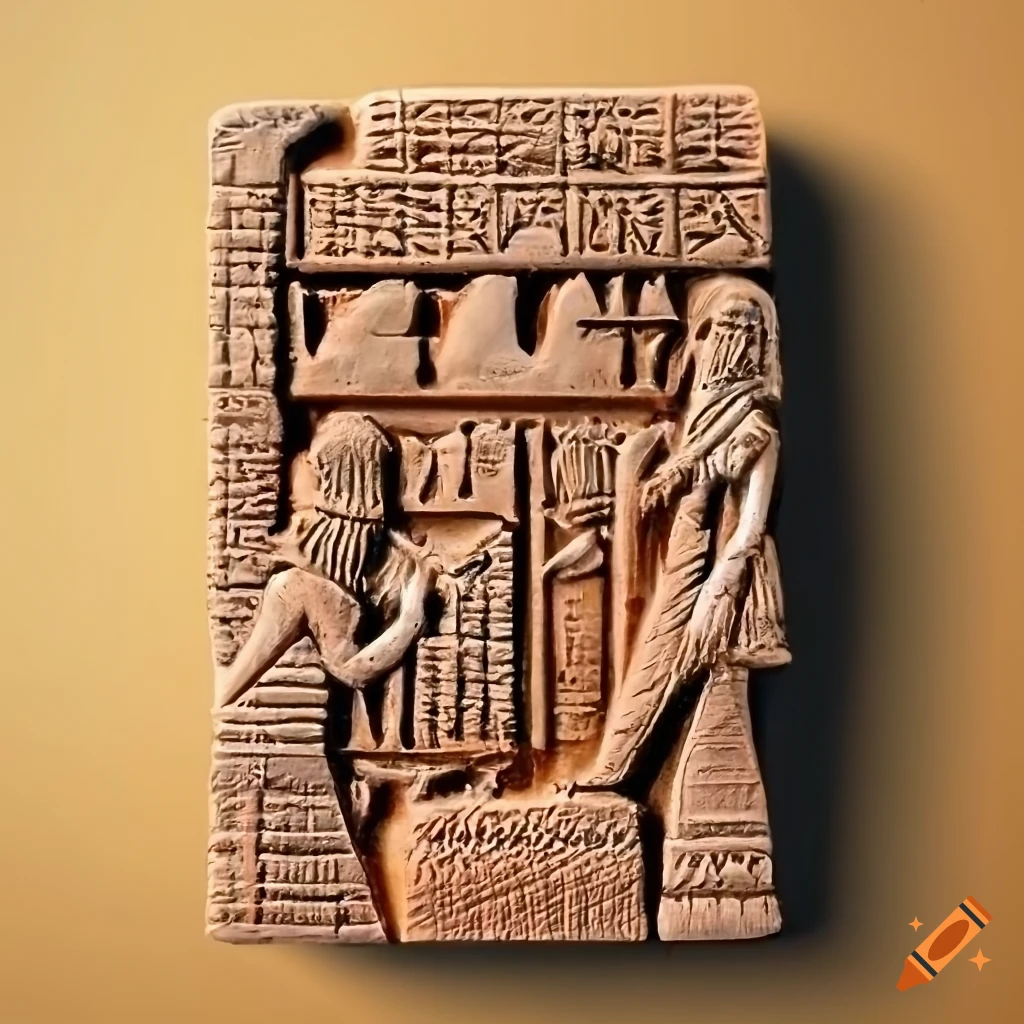 Sumerian wall carving tablet on Craiyon