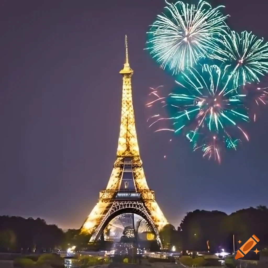 the eiffel tower with fireworks