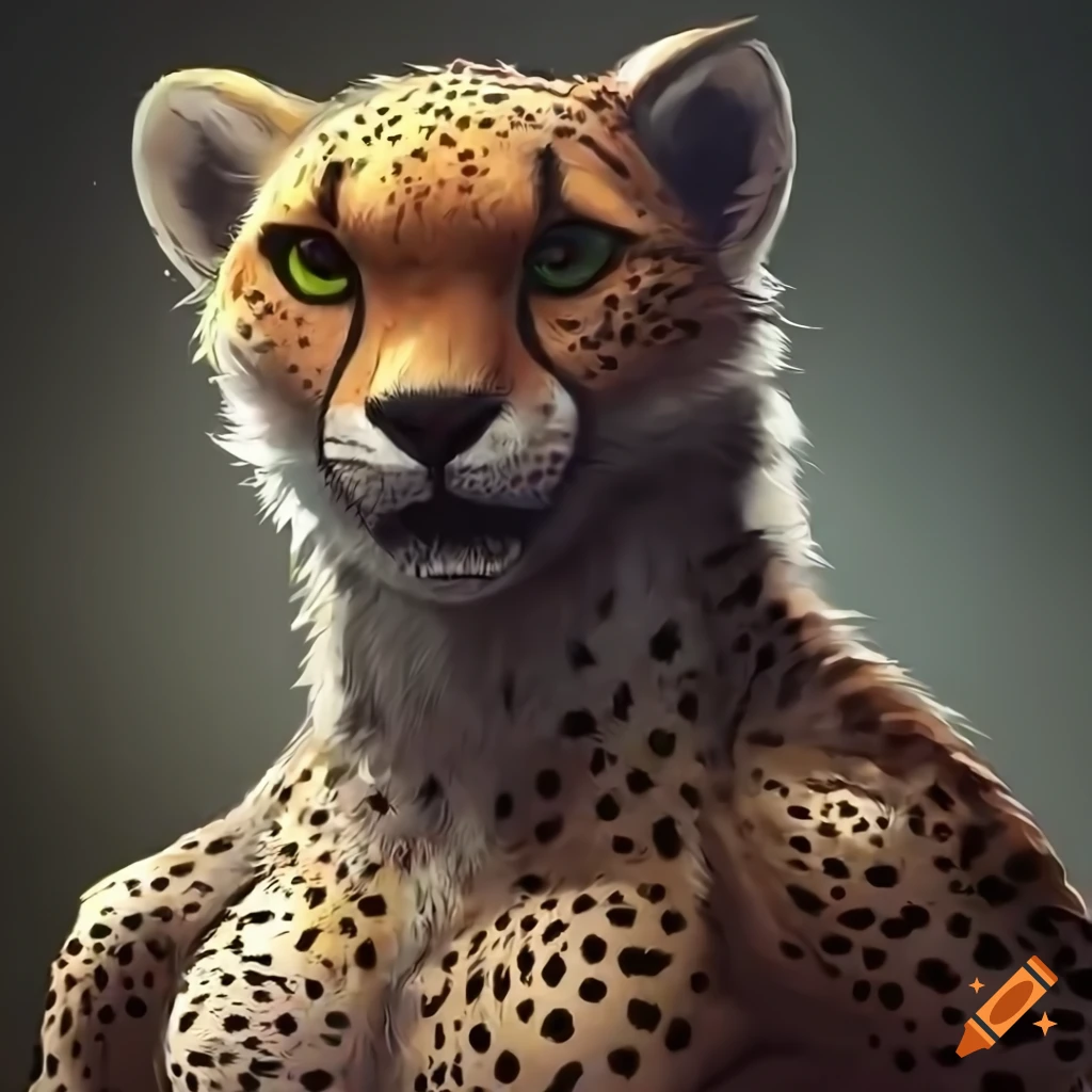 Anthropomorphic cheetah, furry, wearing sports clothes, wearing