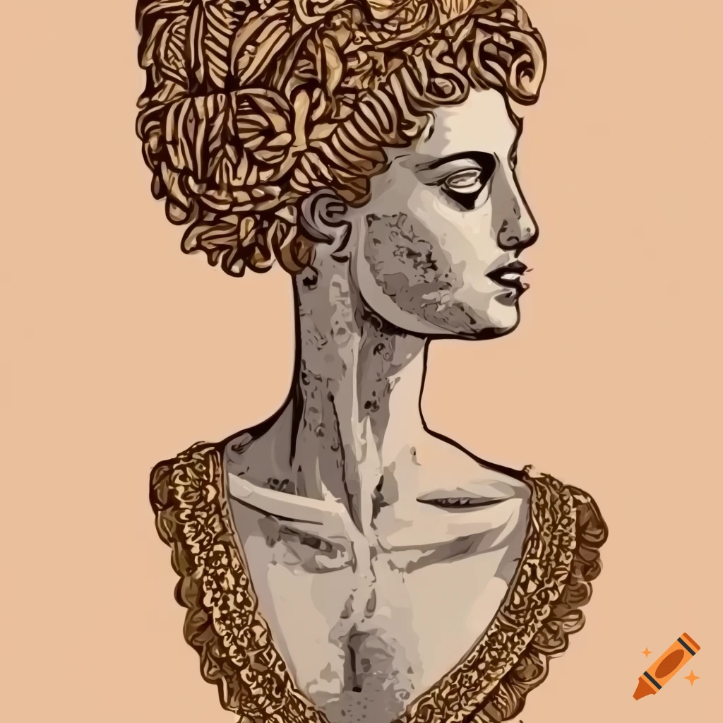 bust, boho, roma, vector, grafika,ancient