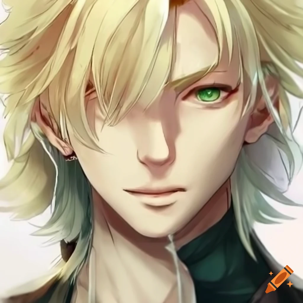 anime boy with blonde hair and green eyes